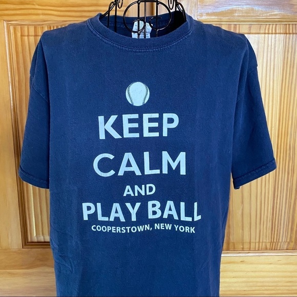 Keep Calm Play Ball Cooperstown T-shirt Navy Size Medium - Picture 2 of 10